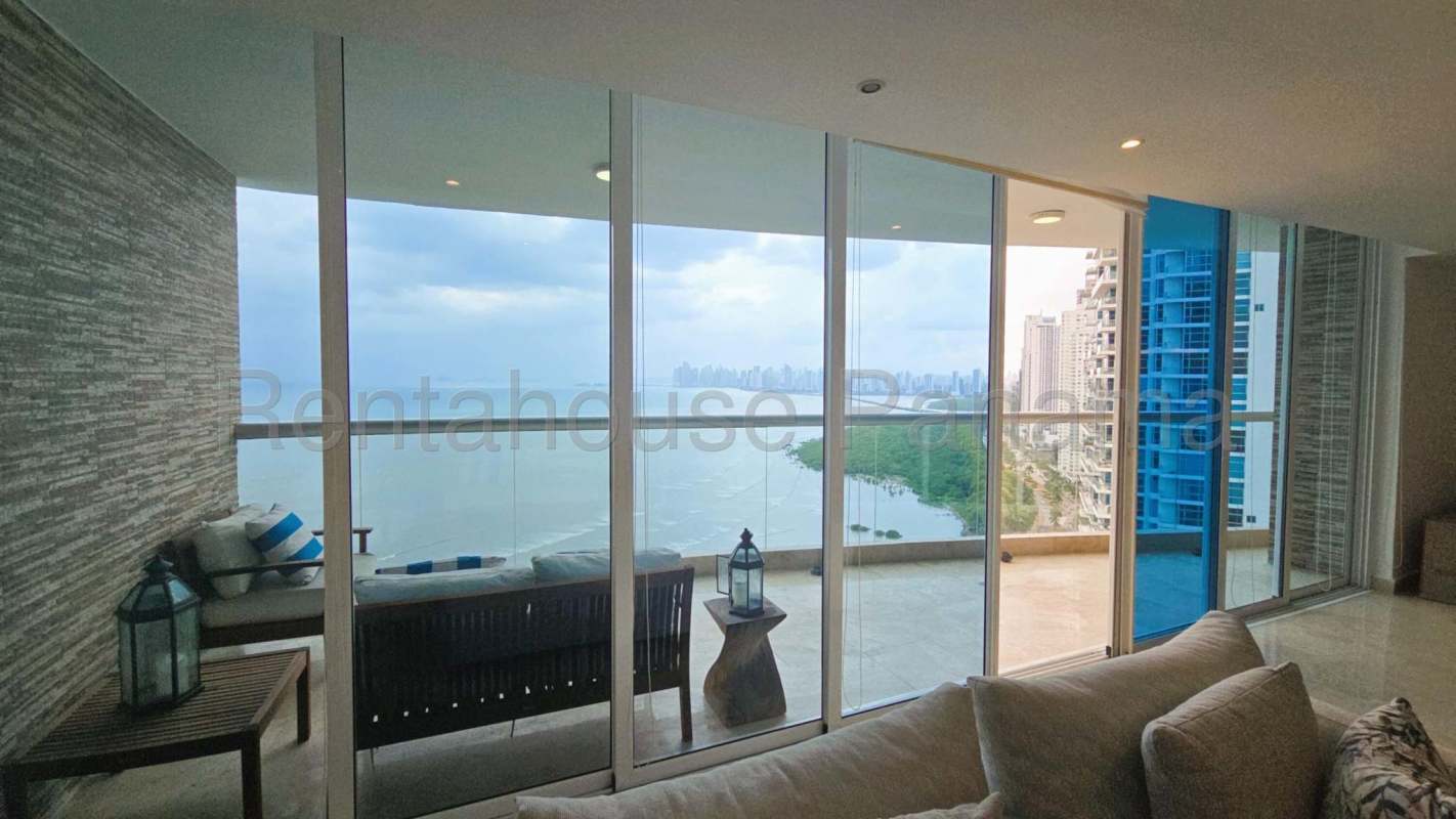 Luxury apartment living dining area with sea views Costa del Este Panama