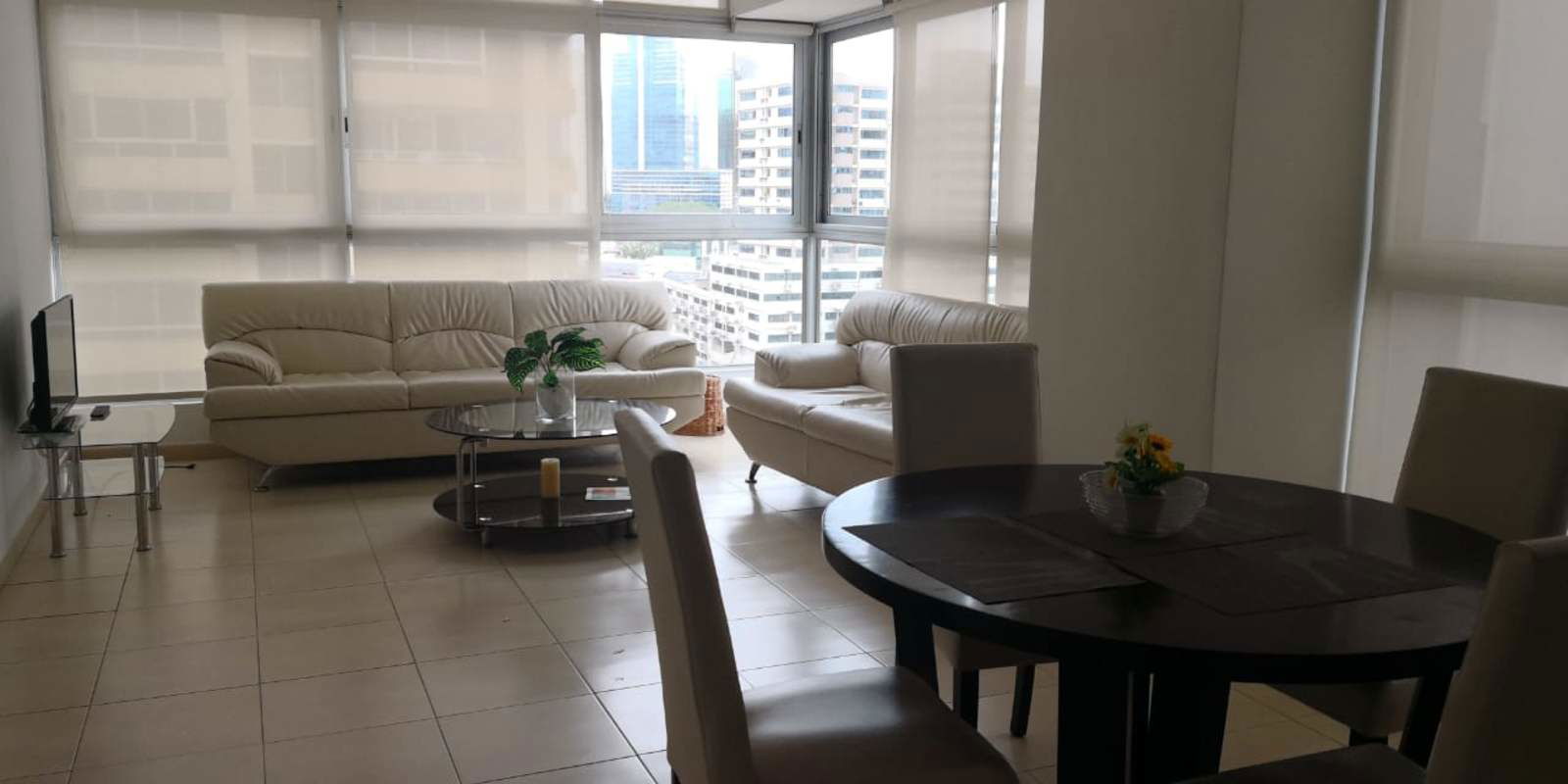 Rooftop infinity pool overlooking Pacific Ocean and Panama skyline in Grand Bay Tower on Avenida Balboa Panama City