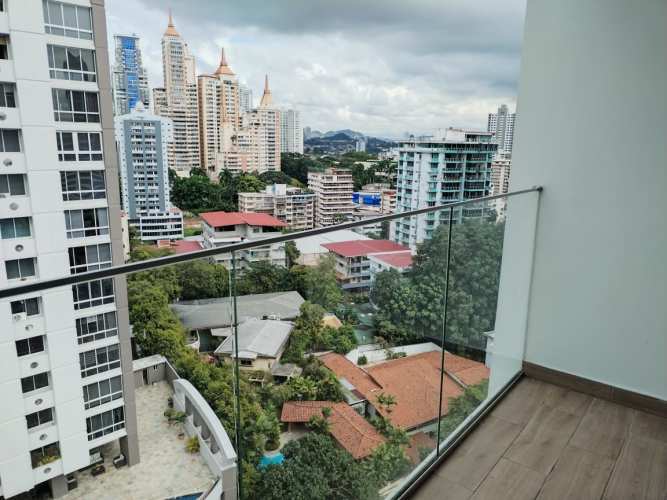 Balcony with glass railing and skyline views PH Velure El Cangrejo Panama City