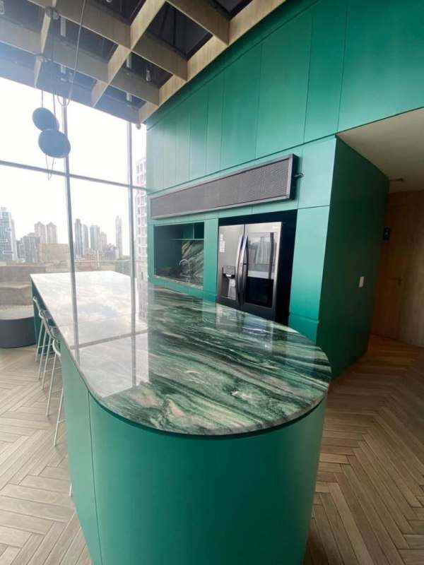 Glass-walled meeting room, lounge seating, PH Velure El Cangrejo Panama