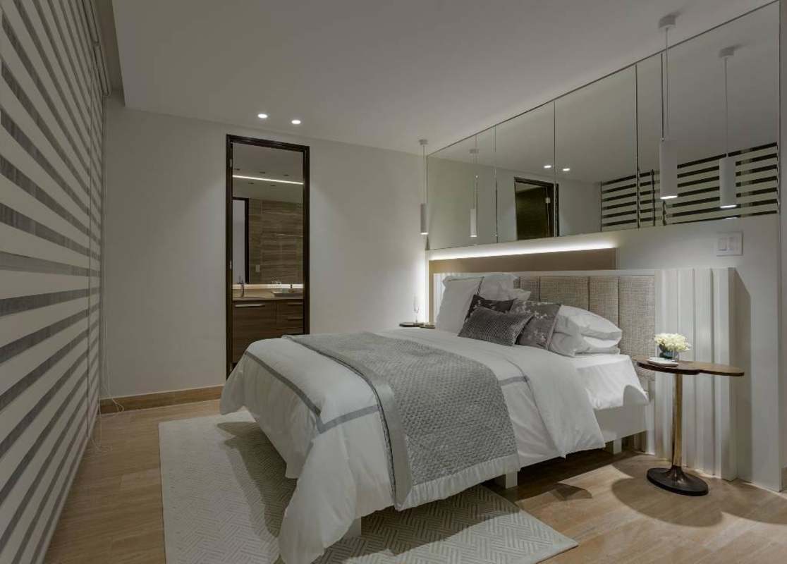 Contemporary bathroom with glass shower and designer tiles at PH The Regent Costa del Este Panama