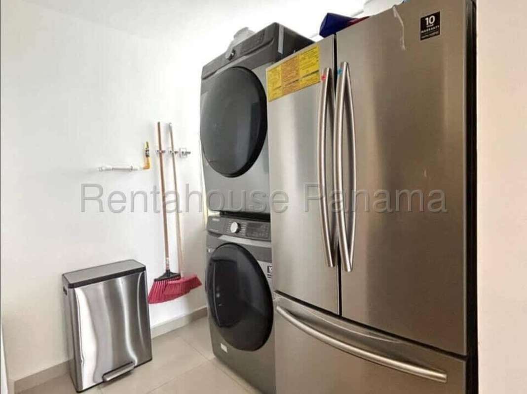 Laundry with washer dryer refrigerator modern PH Pijao Costa del Este apartment