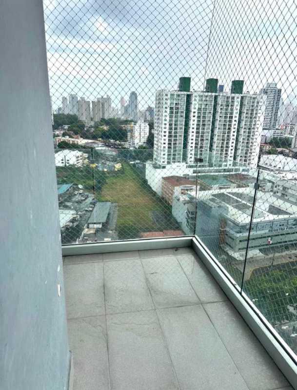 High-rise balcony with glass railings and skyline view Marbella area Panama City