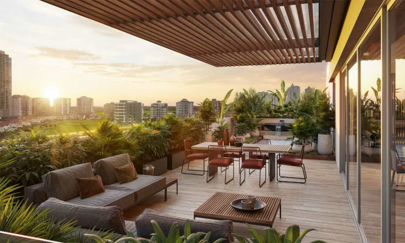 Skyline and golf course view from balcony luxury condo Santa Maria Panama City