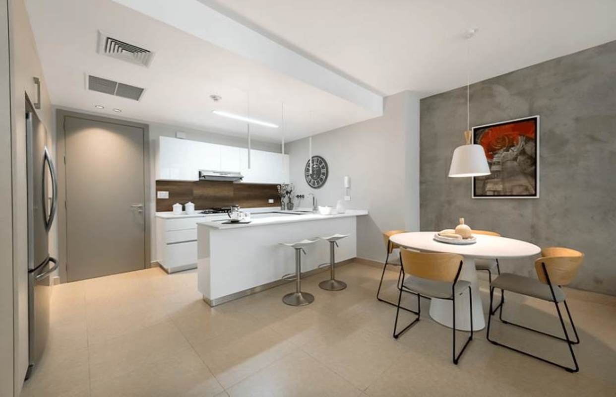 Minimalist modern kitchen with dining area in new condo El Cangrejo PH Cangrejo City View
