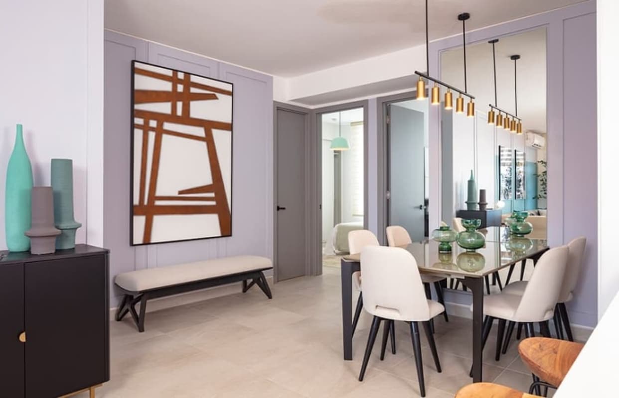 Contemporary kitchen with granite countertop, wood accents in PH Royal Park El Cangrejo Panama