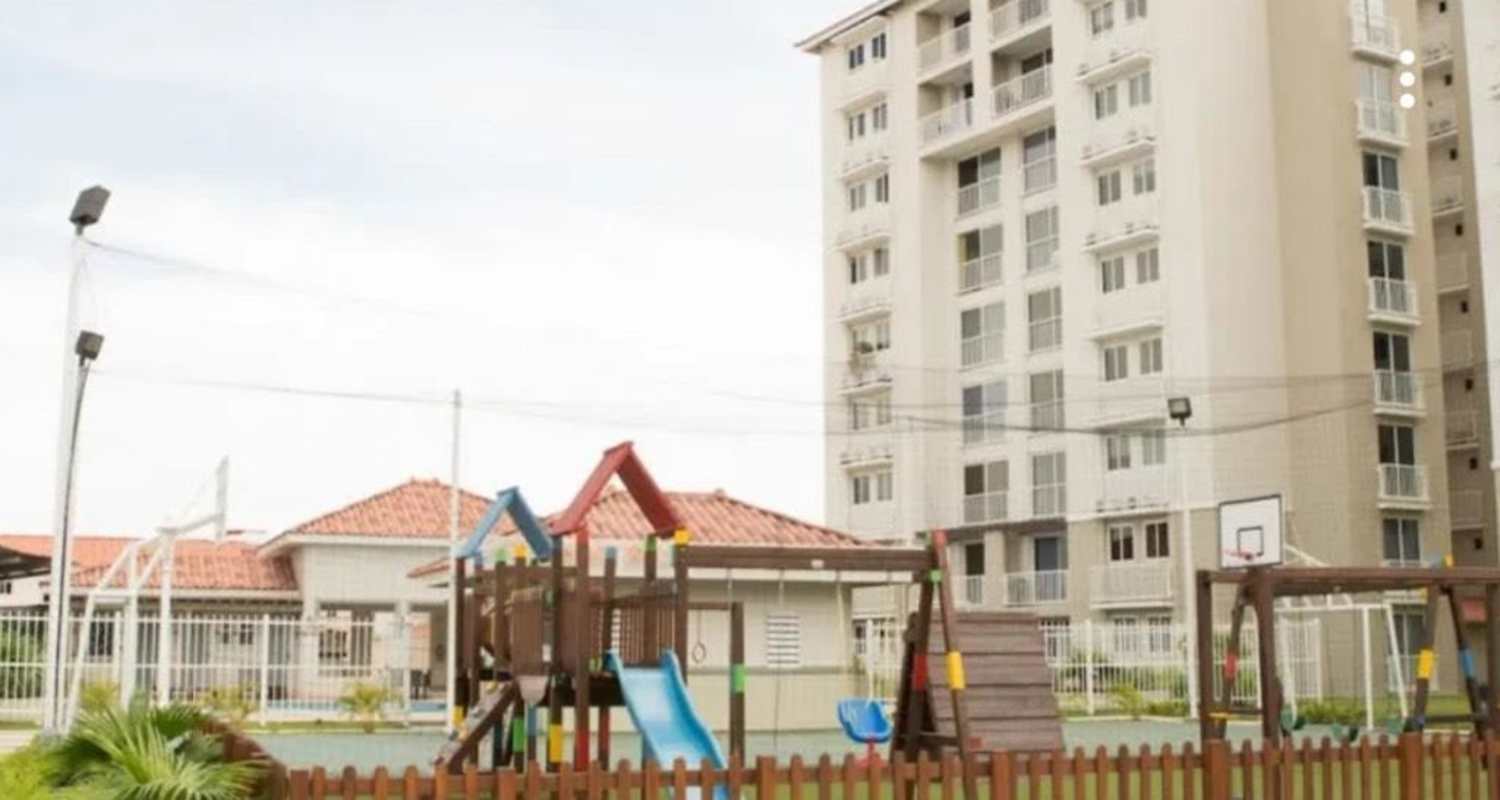 Synthetic grass soccer court inside the gated Torres de Versalles apartment complex Panama City