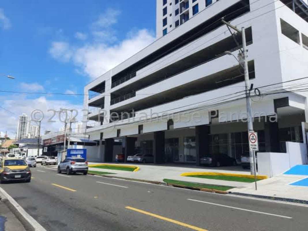 Covered dedicated parking spaces outside commercial plaza Parque Lefevre Panama