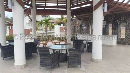 Tiled outdoor patio with private fenced backyard at Playa Dorada San Carlos Panama