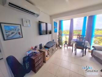 Living space with ceramic tile floors terrace inverter AC ocean views Ibiza Coronado Panama