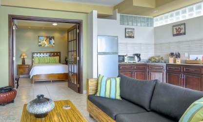 Modern open kitchen and lounge with ocean view Casa Caracol Playa Corona Panama