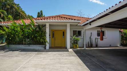 Covered bohio gazebo with full outdoor kitchen, dining area, tropical garden Santa Clara Panama