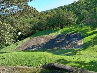 Outdoor basketball court in green setting inside Hacienda La Florenciana estate El Espino