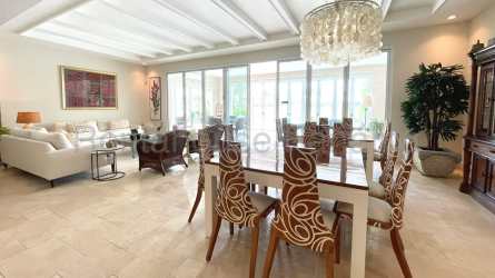 Foyer with ceramic tiles and traditional decor entryway in luxury Buenaventura lakeside villa