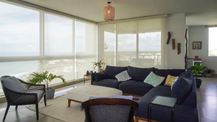 Bright master bedroom with panoramic ocean views, ensuite bath, balcony PH Rio Mar San Carlos Panama