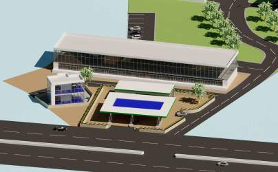 Proposed fuel station with retail plaza modern architecture Playa Venao Panama