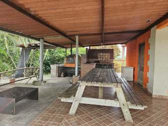 Lush tropical landscape with creek and palm trees on country estate Cerro Cama