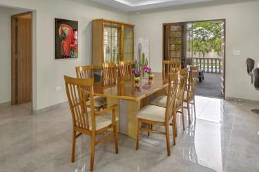 Dining area with pool views luxury 5BR villa Coronado Beach