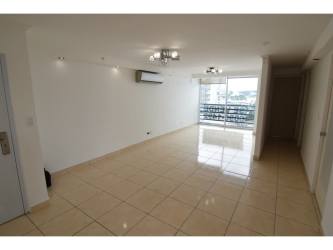 Modern kitchen with granite counters, large window city skyline PH Crystal Blue Panama