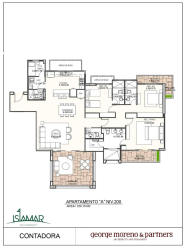 Floor plan of 3-bedroom villa condominium at Islamar showing terraces, bedrooms, kitchen and baths