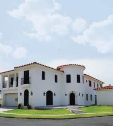 Mediterranean style villa with red tile roof turret balcony Vista Mar Panama