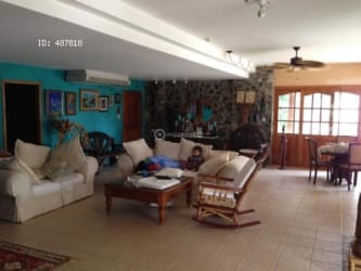 Rustic style living room with exposed beam ceiling and indoor plants Playa Blanca duplex villa