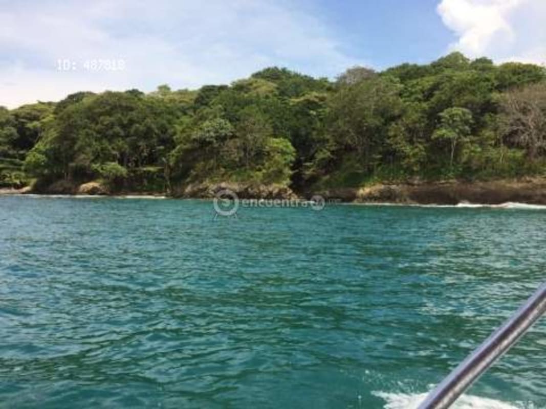 Coastal beachfront with forest and calm ocean waters at Isla Saboga Panama for sale
