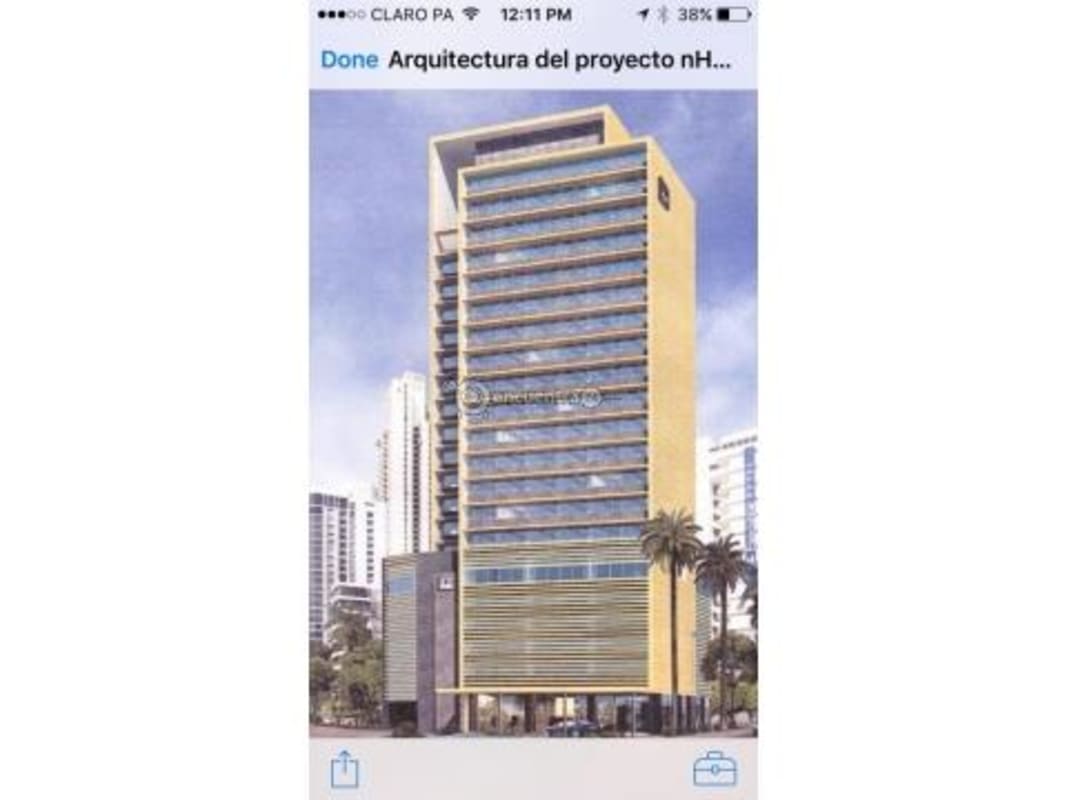 Contemporary high-rise hotel with glass facade in Panama's financial district Campo Alegre