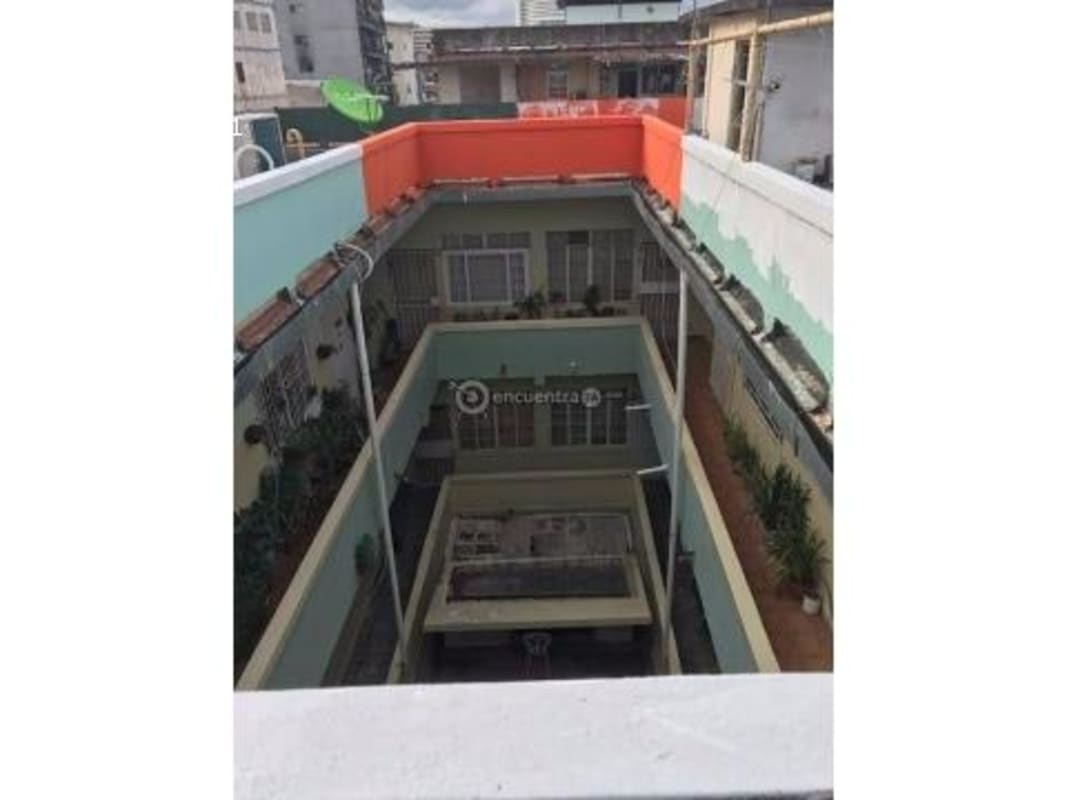 Aerial interior view of spacious open colonial courtyard in historic Casco Viejo building
